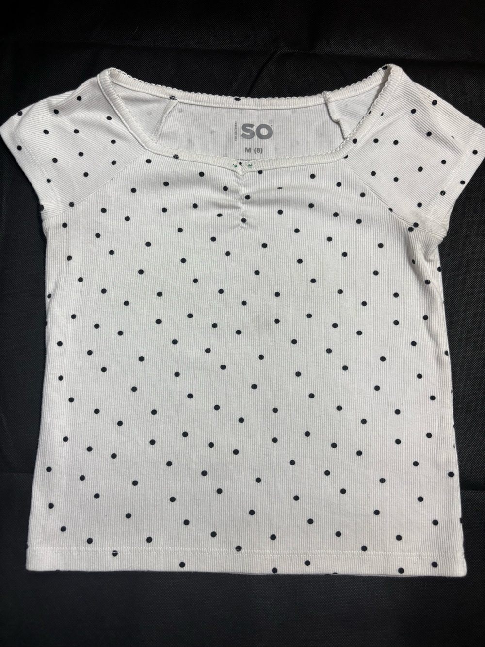 Girls White/Black Polka Dot Short Sleeve Scrunch Top By So Medium (8)